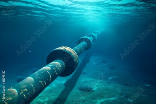 Underwater pipes at the bottom of the sea or ocean. AI generated, human enhanced