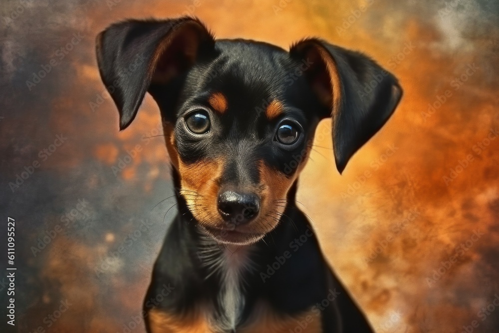 Studio portrait of a dog breed Prague Ratter. AI generated, human enhanced