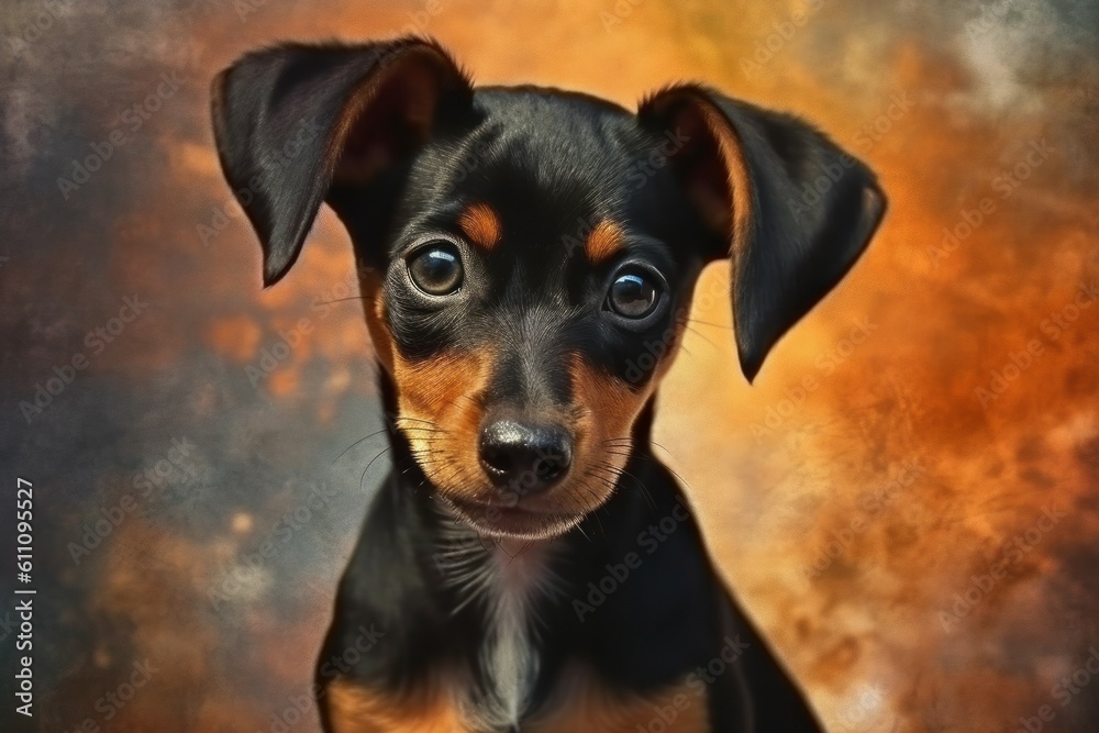 Studio portrait of a dog breed Prague Ratter. AI generated, human enhanced Studio portrait of a dog breed Prague Ratter. AI generated, human enhanced