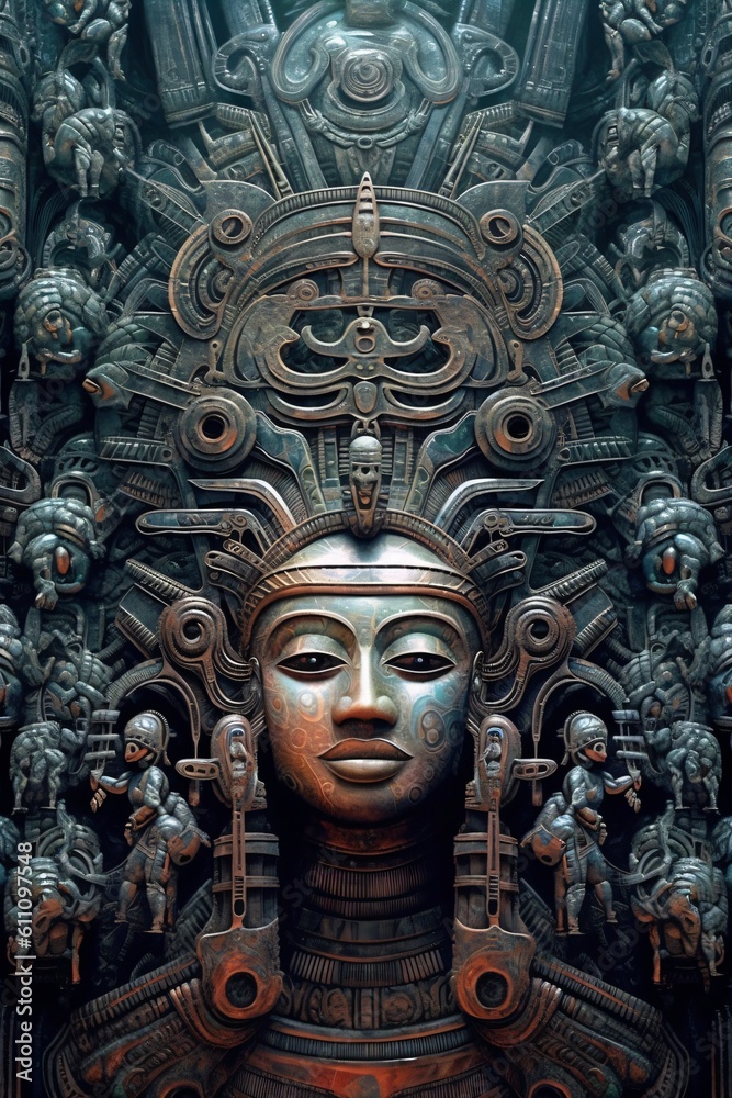 symmetrical mayan style and harmony artscape, surreal cover art, generative ai