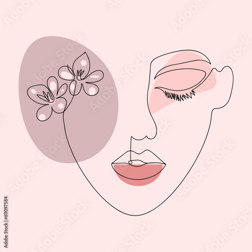 Woman beauty minimalist with geometric wall art line style