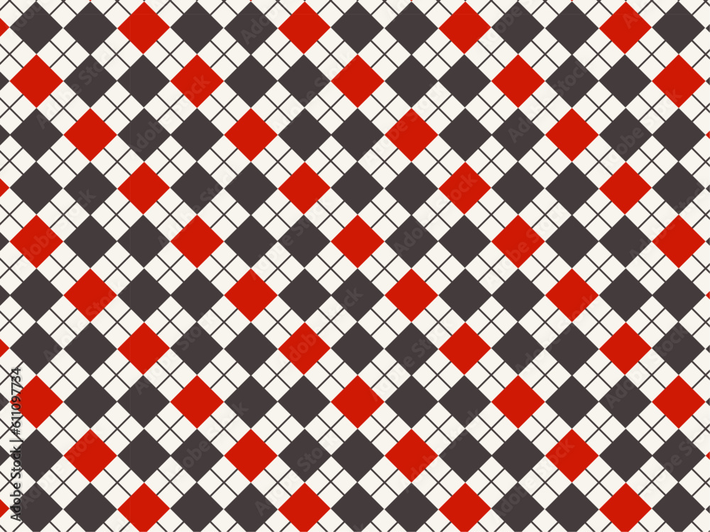 Argyle Style Red Black White Checker Pattern