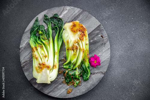 фотографія Bok choy or pak choy dish , Chinese cabbage vegetable healthy meal food snack on