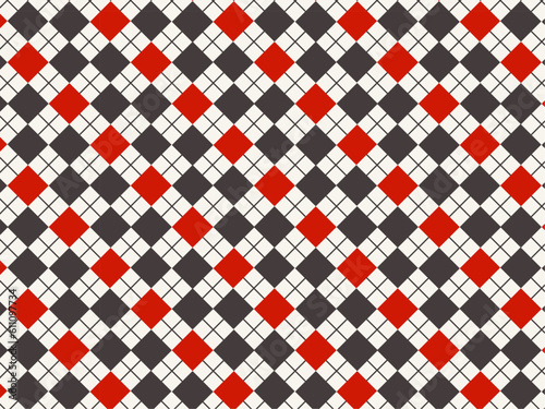 Argyle Style Red Black White Checker Pattern