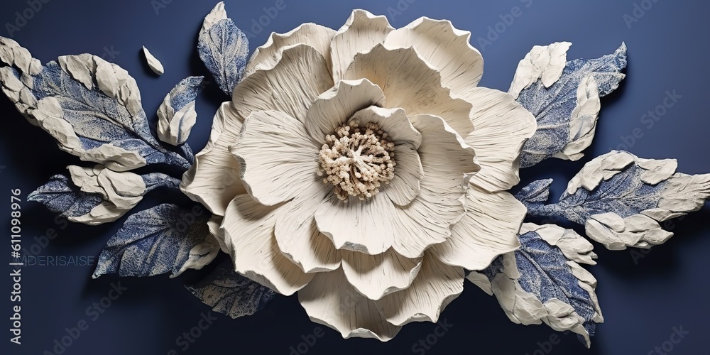 AI Generated. AI Generative. Sculpture flower white and blue blossom beautiful art. .Graphic Art AI Generated. AI Generative. Sculpture flower white and blue blossom beautiful art. .Graphic Art