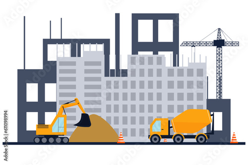 construction technic and building houses. vector illustration