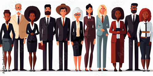 Multinational team, business team of people of different nationalities. Vector style, illustration isolated on white. AI generated.