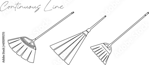 Broom continuous line drawing bundle set