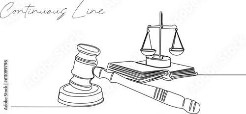 judge's hammer continuous line illustration