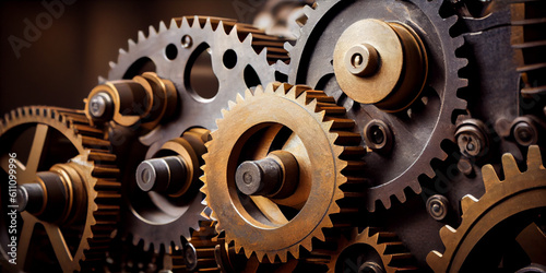 Gear mechanism, abstract illustration. AI generated.