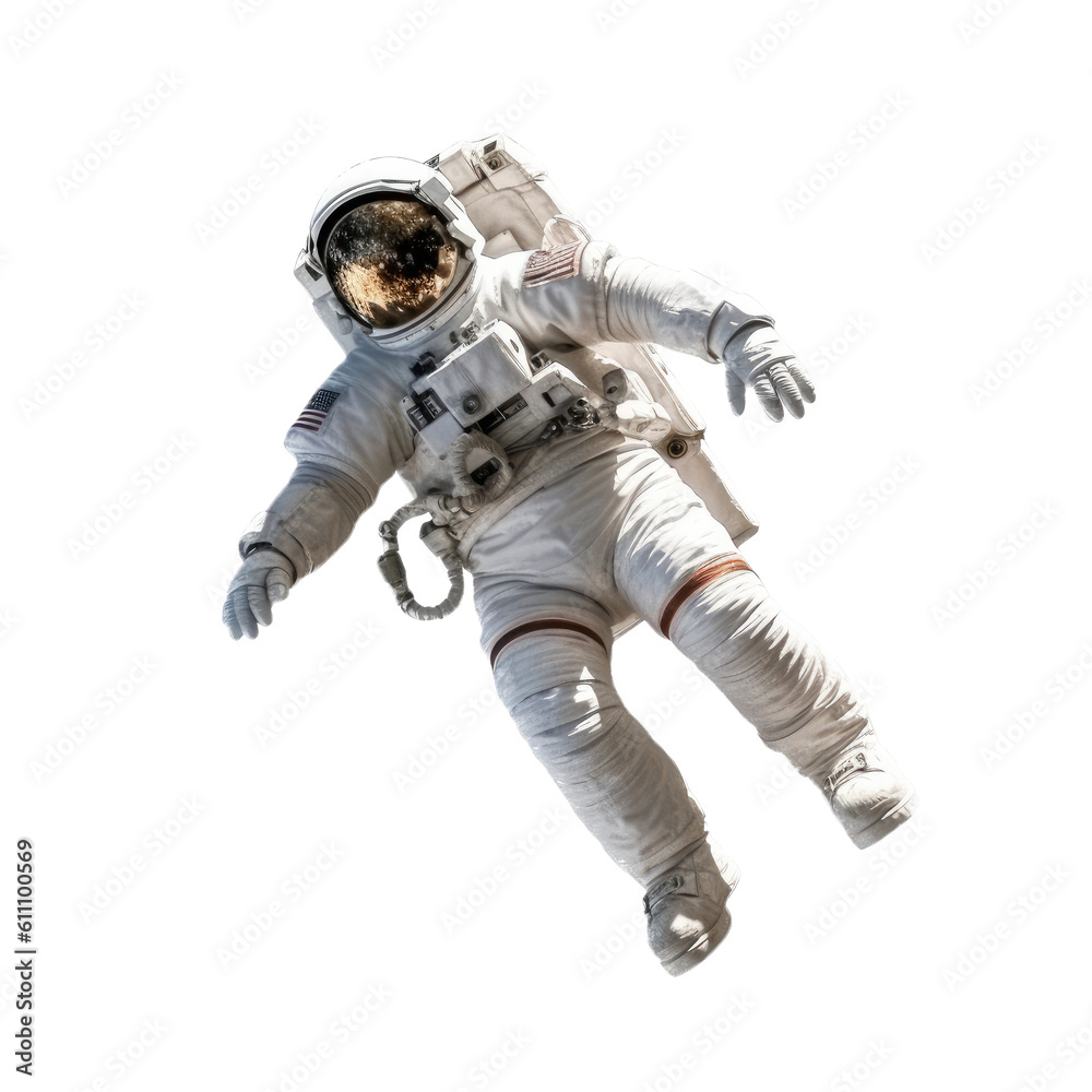 an Astronaut free-floating in space Space-themed, cutout, isolated, photorealistic illustrations in a PNG. Generative AI