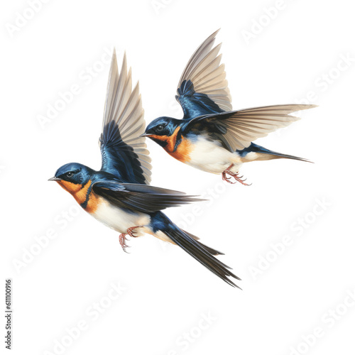  2 Elegant, Barn Swallow, in flight, love in motion,  Nature-themed, photorealistic illustrations in a PNG, cutout, and isolated. Generative AI © Purple Penguin GFX