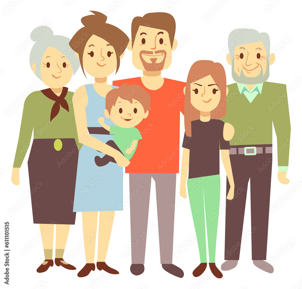 Parents and grandparents with kids. Happy big family together Parents and grandparents with kids. Happy big family together