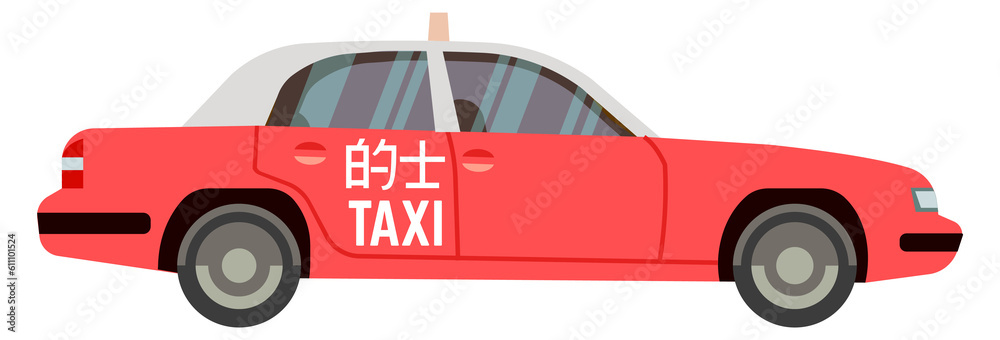 Red asian taxi icon. Car side view