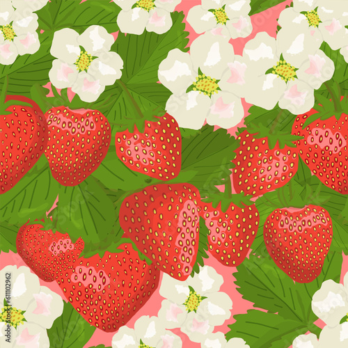 Watercolor vector strawberry seamless pattern. Berry print for fabric, textile, wrapping paper