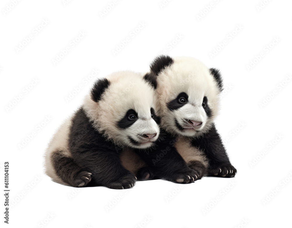 Fototapeta premium Giant Panda cubs playing in various positions in Wildlife-themed, photorealistic illustrations in a PNG, cutout, and isolated. Generative AI