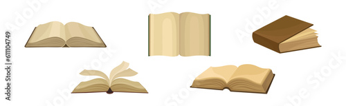 Old Book in Hard Cover with Yellowish Pages Vector Set