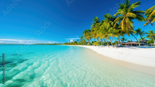 Paradise Found: A Serene Escape with White Beaches, Clear Waters, and Blue Skies. Generative AI