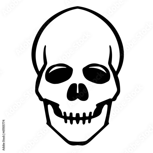 Human skull. Hand drawn black line art vector illustration. Death symbol. Doodle simple skull skeleton for halloween, pirate, archaeological, paleontological magic, alchemy poster, book, game, web des