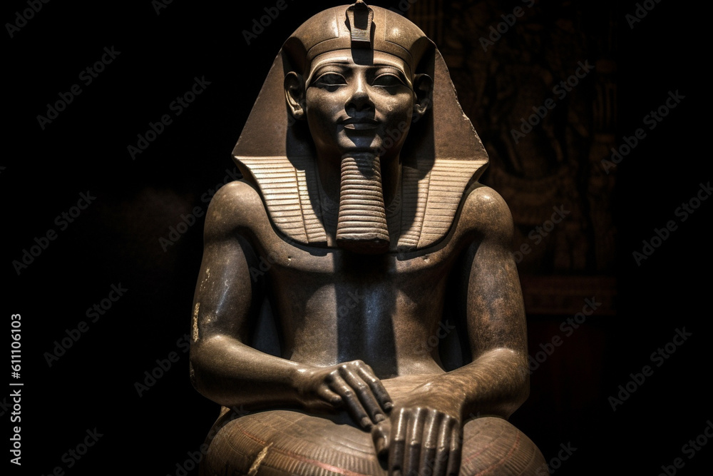 Fototapeta premium Impressive stone statue of an egyptian king. Ai generated