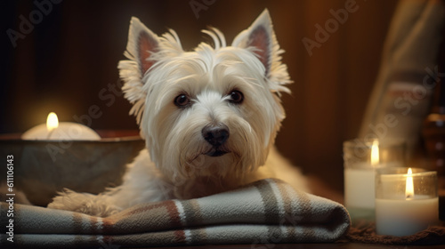 Pampered Pooch: Relaxing Westie Dog in Spa Ambiance - Generative AI © Bartek