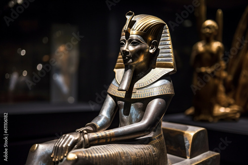 Impressive stone statue of an egyptian king. Ai generated