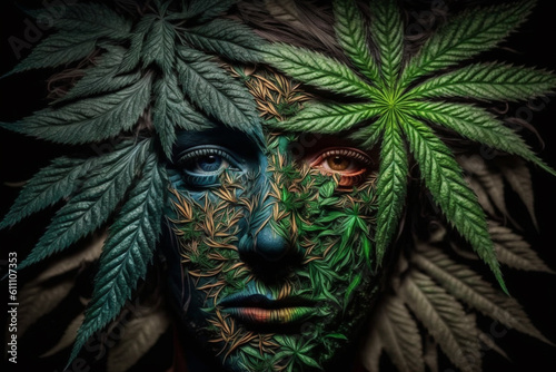 Face made of marijuana plant. Ai generated © dragomirescu