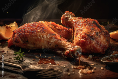 Roasted chicken on the grill, generative ai