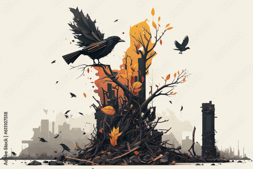 Fototapeta premium Factory pollution and environment degradation concept. Ai generated