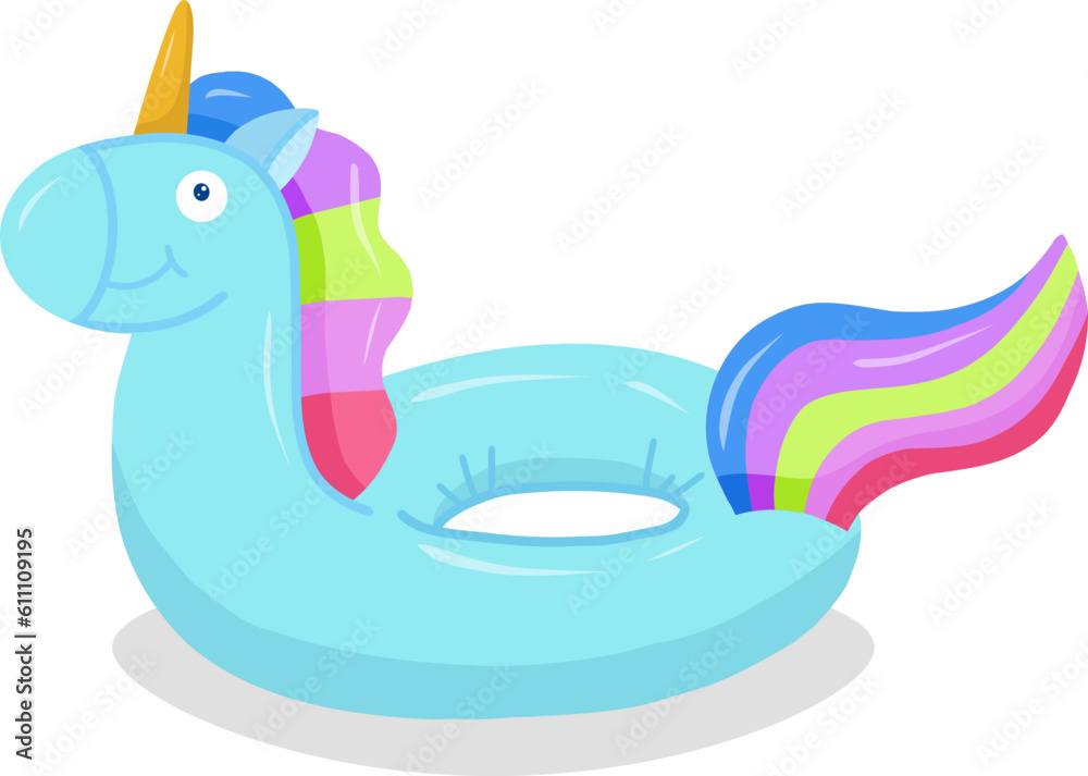 Inflatable swimming circle with a blue unicorn on a white background. Vector illustration of a swimming circle with a unicorn to advertise a beach party. Inflatable rubber toy for water and beach. Inflatable swimming circle with a blue unicorn on a white background. Vector illustration of a swimming circle with a unicorn to advertise a beach party. Inflatable rubber toy for water and beach.