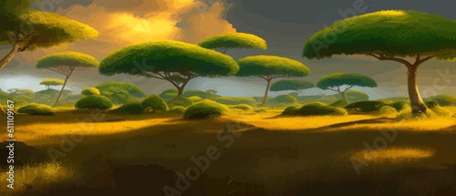 African rainforest. African jungle rainforest panorama with tropical vegetation, exotic fantasy landscape banner  photo