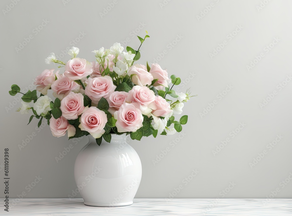 pink and white flowers in vase created with Generative Al technology