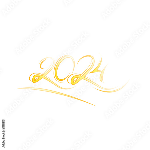 Lettering 2024 with neon golden on transparent background. Vector glitter design element for holiday cards, Christmas or New Year banner, poster, web. Happy New Year 2014 Text Design Vector Template