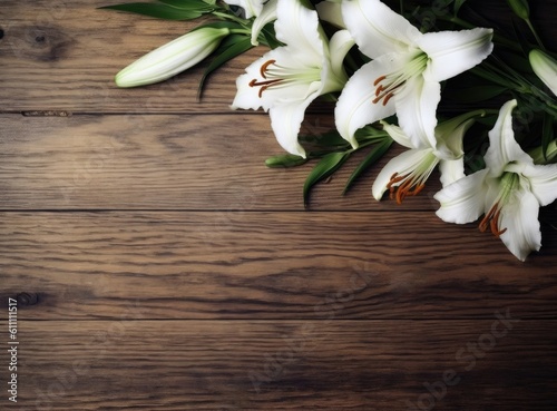 Lilies on a wooden background created with Generative Al technology