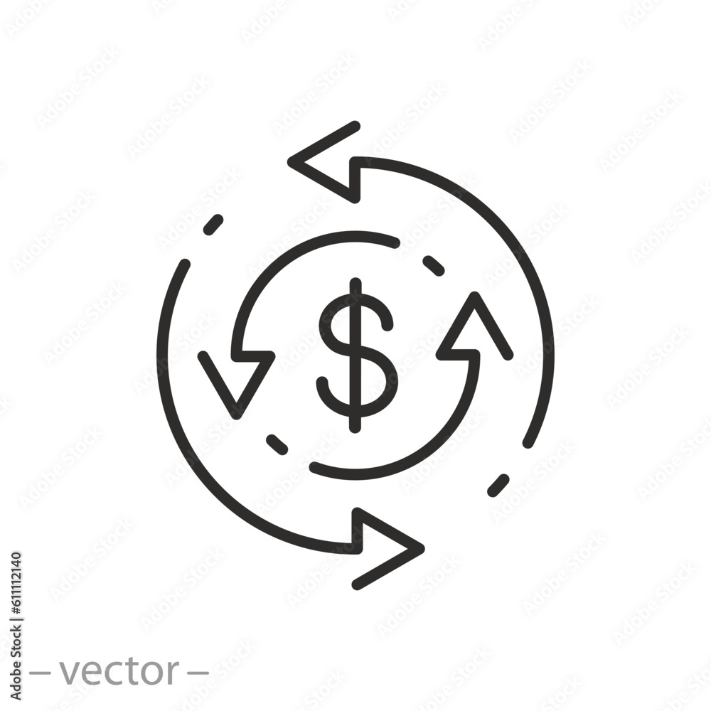 dollar exchange icon, recycle money, cash back concept, line symbol on white background - editable stroke vector illustration eps10 dollar exchange icon, recycle money, cash back concept, line symbol on white background - editable stroke vector illustration eps10