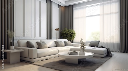 modern luxury Interior with white sofa and coffee table © Zoofhem