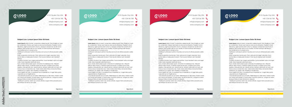 Business style Elegant 4 Letterhead templates Set for your project, Vector illustration. Business style Elegant 4 Letterhead templates Set for your project, Vector illustration.