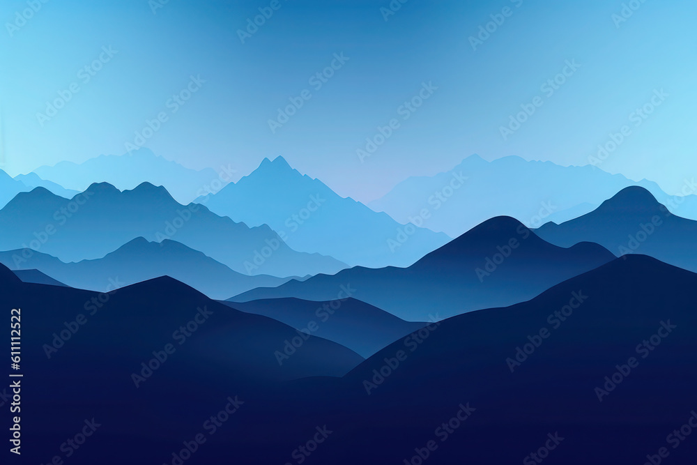 blue texture of mountain peaks. landscape at sunrise or sunset. ai, ai generative, generative ai, neural network