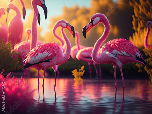 Pink flamingo nature light back sun ligh. ai generative © Ольга Лукьяненко