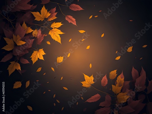 Autumn background leaves black studio background. ai generative