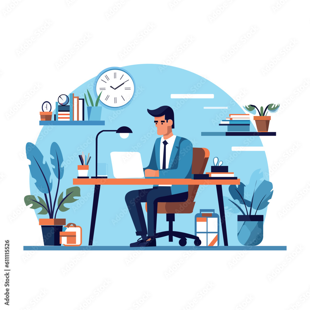 Business person working on laptop Flat Illustration