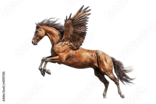 a majestic Pegasus, the winged horse, flying, Mythology-themed, photorealistic illustrations in a PNG, cutout, and isolated. Generative AI