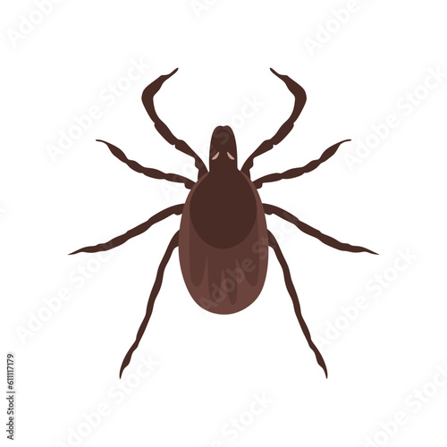 Ixodes scapularis isolated. The parasite is known as the deer tick or black-legged tick. Flat cartoon vector illustration isolated on white background