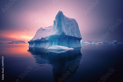 large iceberg floating in the middle cold sea