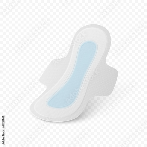 Vector 3d Realistic Menstrual Hygiene Products - Sanitary Pad Icon Closeup Isolated. Feminine Hygiene Icon - Sanitary Menstrul Pad, Design Template. Front, Side View photo