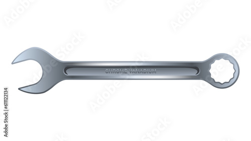 Shiny metal wrench insulated on white background