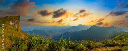 beautiful mountain and sky scenery,Mountain valley during sunrise. Natural summer landscape