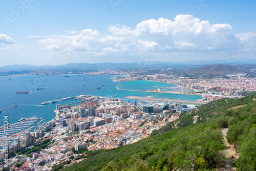Aerial view of Gibraltar, Algeciras Bay and La Linea de la Concepcion from the Upper Rock. View on coastal city from above © Maciej
