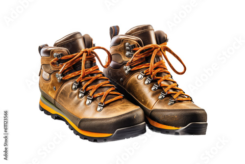  a pair of Hiking boots, adventure, camping, hiking the great outdoors, Recreation-themed, photorealistic illustrations in a PNG, cutout, and isolated. Generative AI