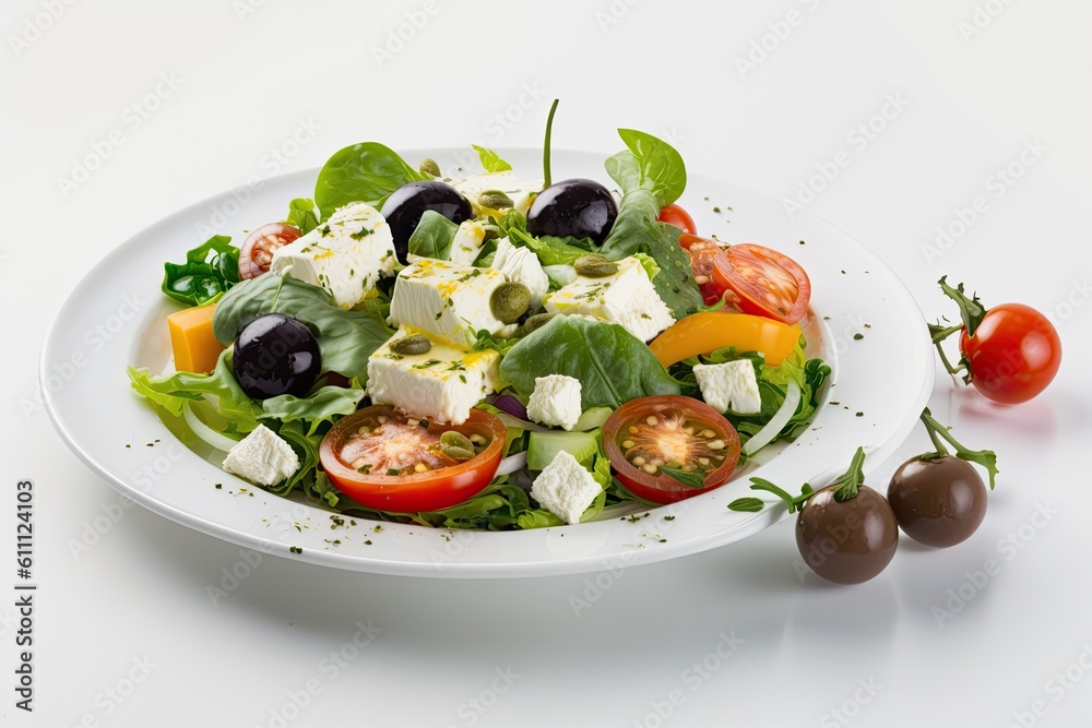 healthy salad plate with a fresh cherry on the side. Generative AI healthy salad plate with a fresh cherry on the side. Generative AI